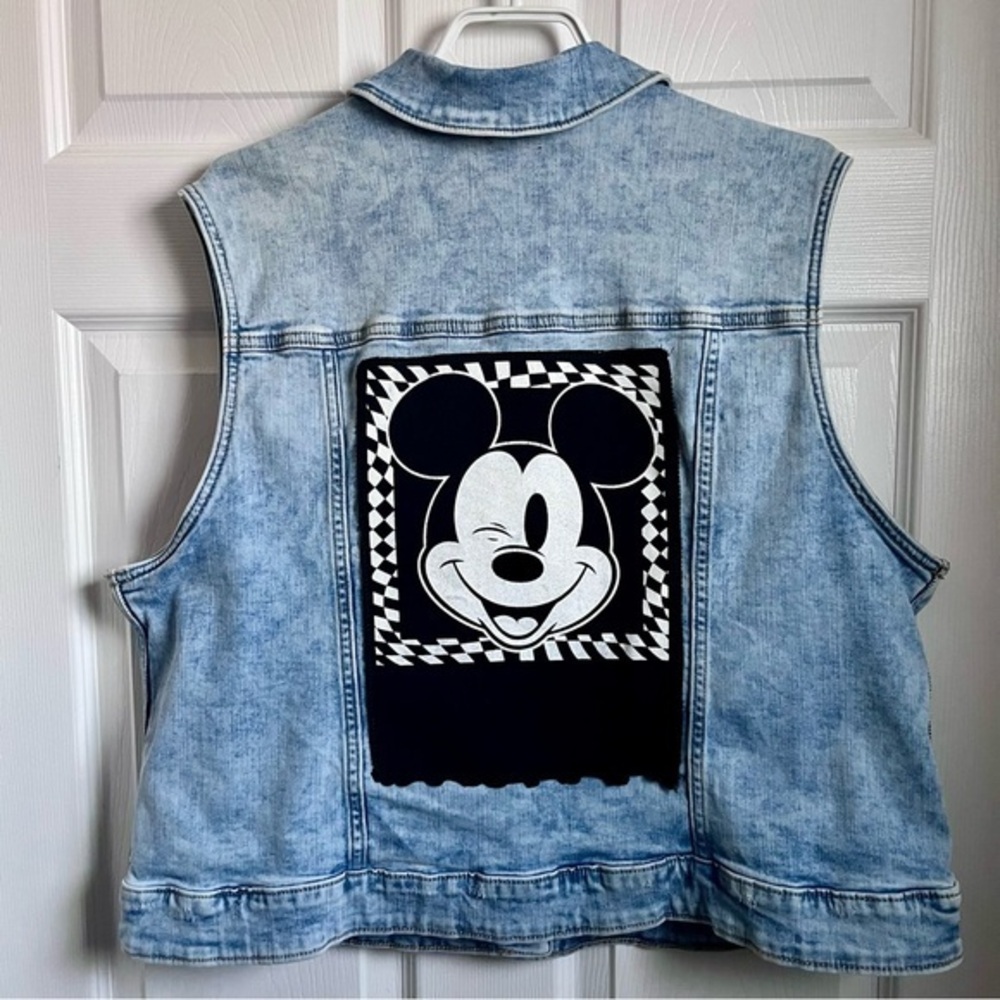 Upcycled Denim Jacket Mickey Mouse Disney DC Jeans unique Handcrafted Vest